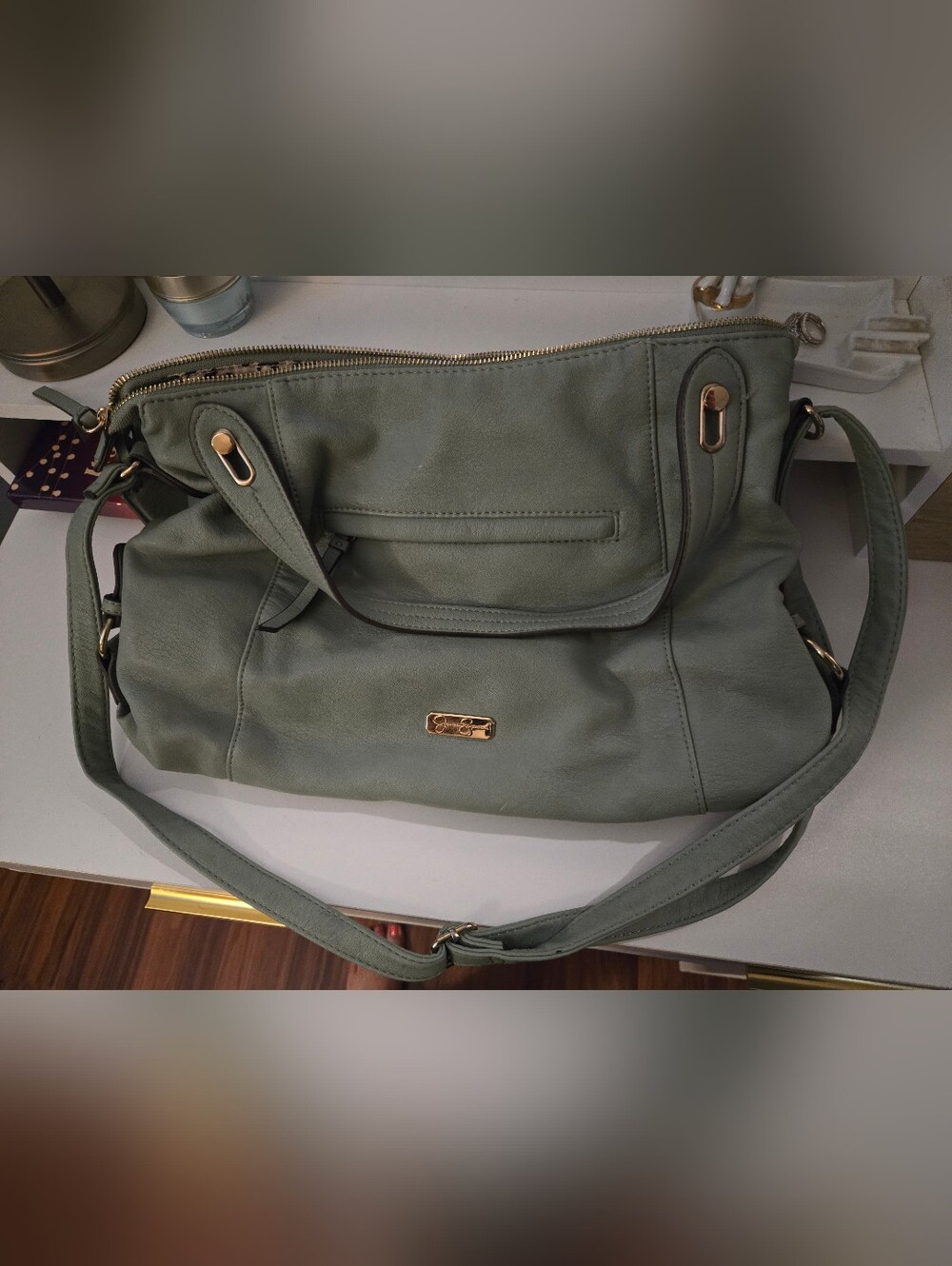 Jessica Simpson Sage Green Shoulder Bag with Gold Accents